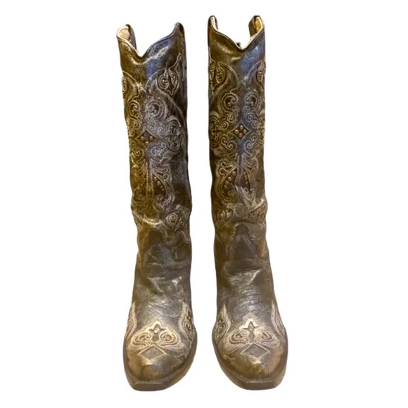 CORRAL WESTERN SNIP TOE DESTRESSED Black/Gray BOOTS Size 10 - Picture 3 of 16